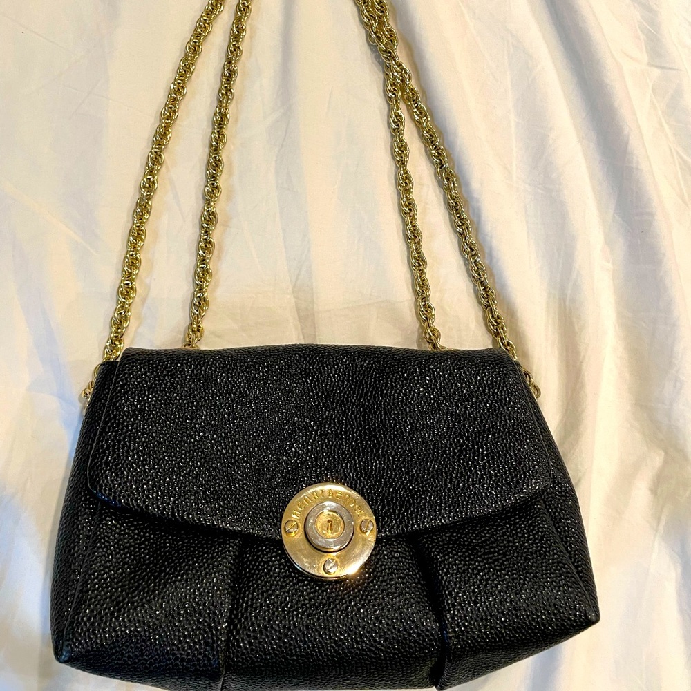 Henri Bendel Milliner bag in black pebble leather with gold hardware